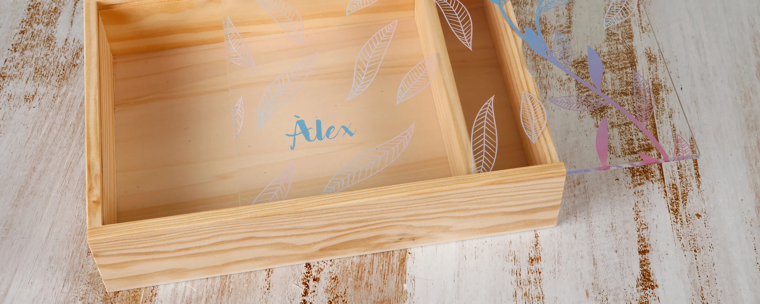 Cajas de madera con hueco - Tapa de metacrilato con Logo