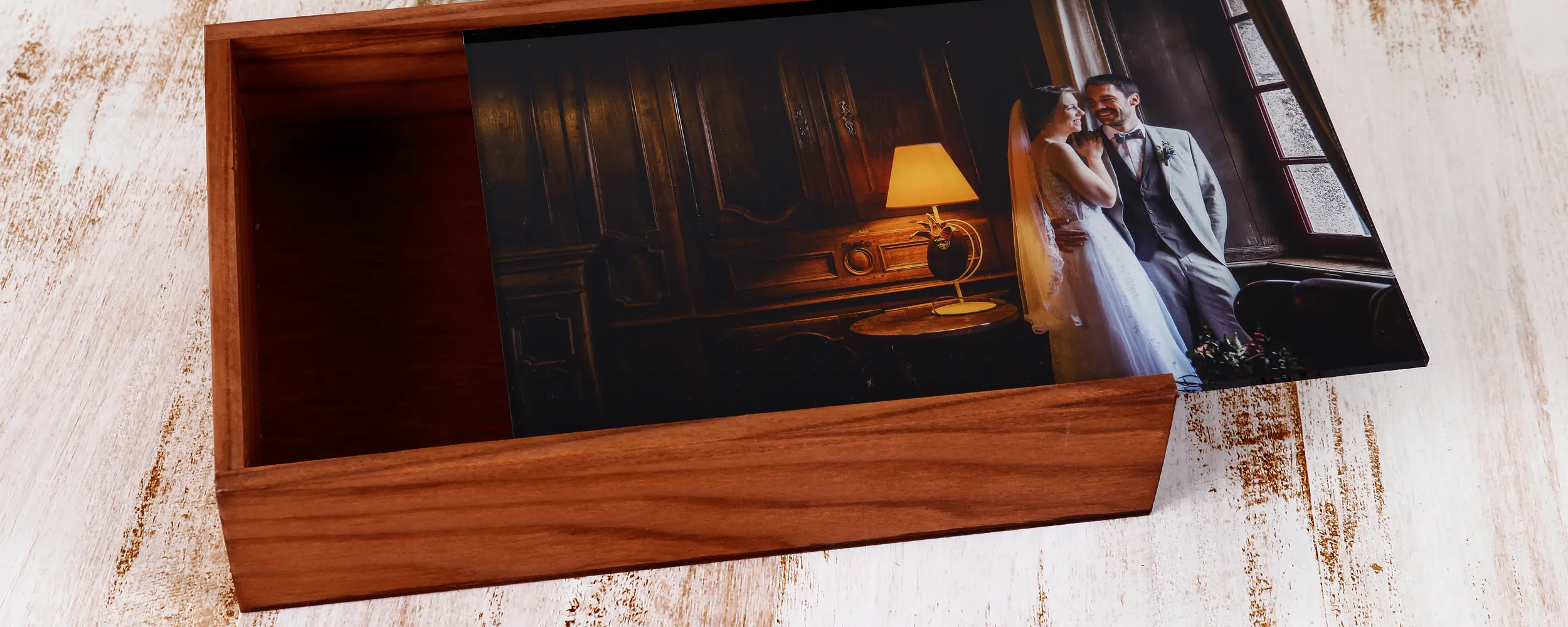 Cajas de madera con hueco - Tapa de metacrilato con Foto