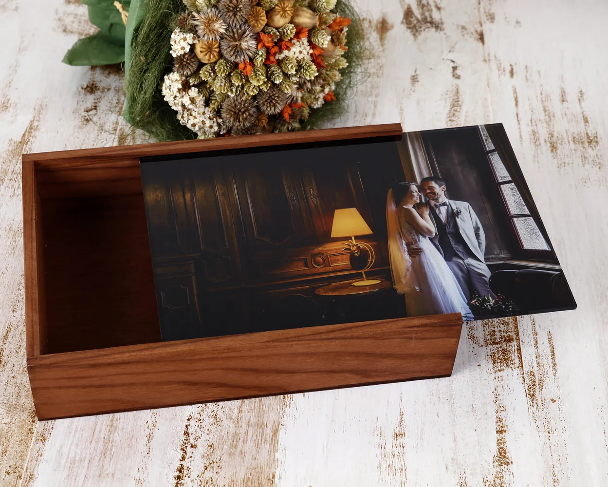 Cajas de madera con hueco - Tapa de metacrilato con Foto